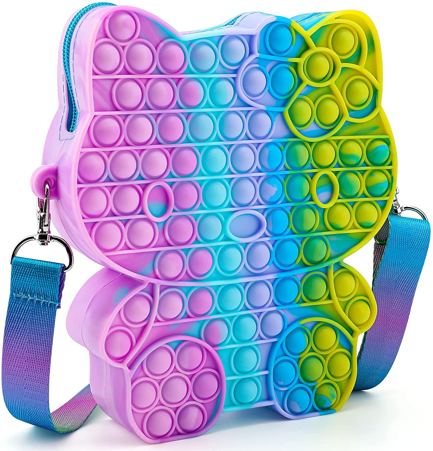 Storesy silicone children mini rainbow cat popping push it fidget bubble cross  body shoulder bag handbags