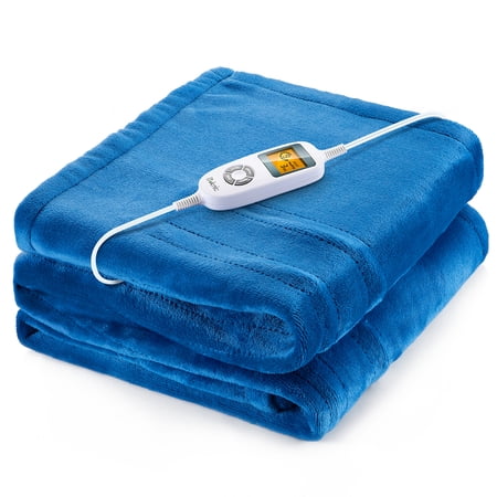 iTeknic Electric Blanket Heated Blanket 50" x 60" Flannel Heated Throw with 10 Heating Levels, Auto-off, Machine Washable, Blue