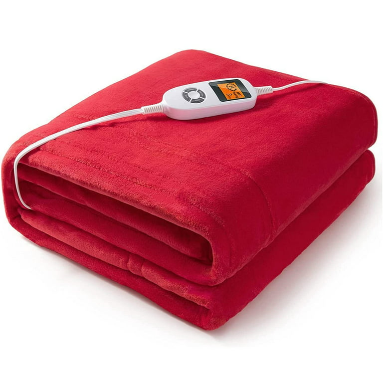 iTeknic Full Size Heated Blanket, 72x 84 Electric Blanket Fast Heating  Flannel Throw with 10 Heating Levels & Auto-off, Machine Washable，Red 