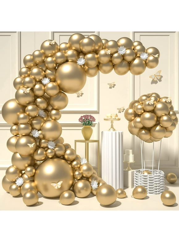 iTi Metallic Gold Balloons Garland - 120 Pcs 18/10/12/5 Inch Gold Balloon Difference Size Hight Quality Latex Balloons As Party Decorations for Bachelorette Party Graduation Wedding Baby Shower