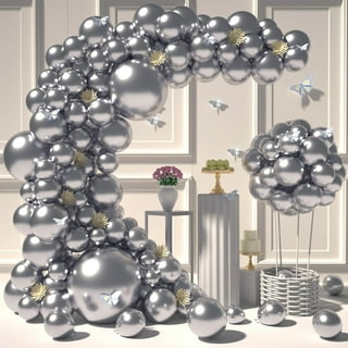 YANSION Black Silver White Confetti Balloons Arch Kit, 12in Latex