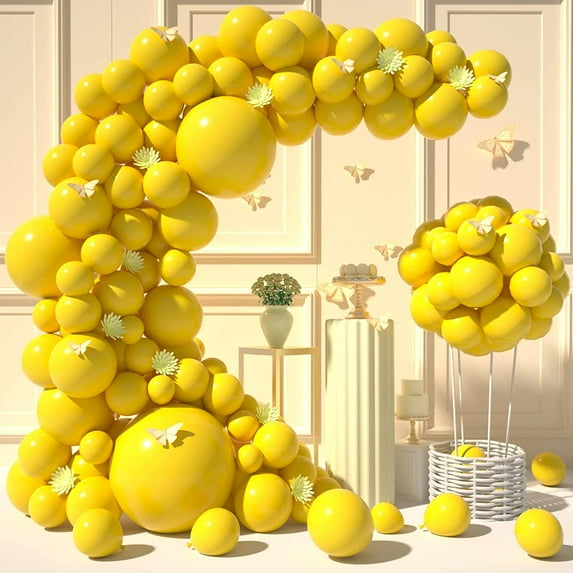 iTi Yellow Balloons Garland Kit - 120 Pcs 18/10/12/5 Inch Yellow Balloon Difference Size Yellow Qualatex Balloons As Party Decorations for Birthday Bachelorette Party Graduation Wedding Baby Shower