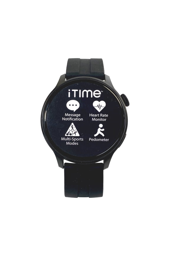iTime Round Adult Smart Watch in Black Perforated Strap