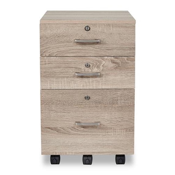 iTopRoad 3-Drawer Rolling Wood File Cabinet with Lock, Mobile Filing Cabinet for Home Office, Under Desk File Cabinet for Hanging Letter Size Documents, Assembly Required, Oak
