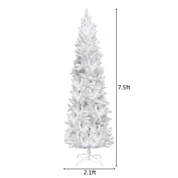 iTopRoad 7.5FT Pencil Pine Artificial Christmas Tree 1050 Tips, Pre-Lit Xmas Tree, White