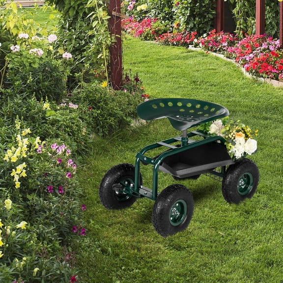 iTopRoad Garden Cart for Planting Swivel Work Seat with Tool Storage Utility Basket