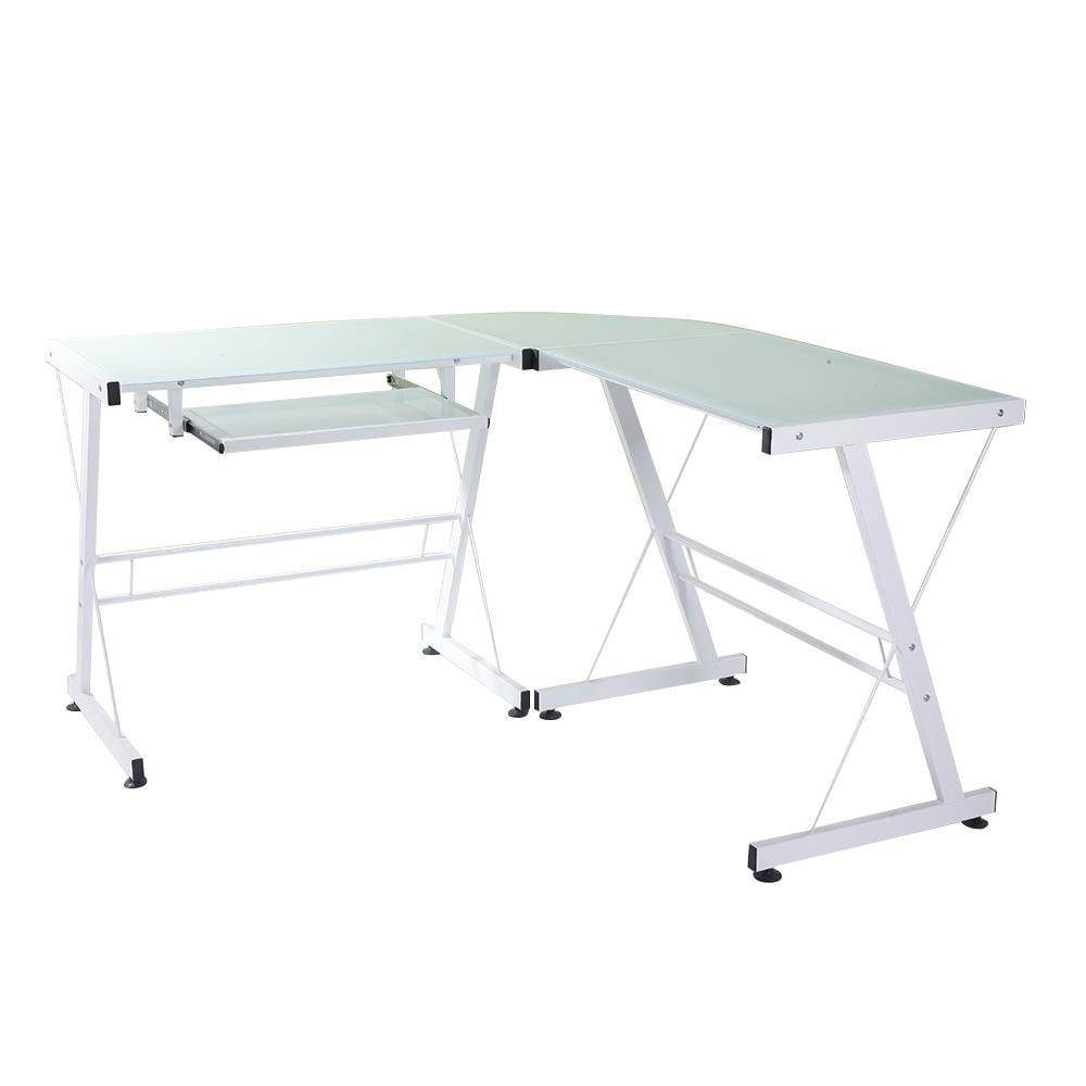 iTopRoad LShaped Computer Desk，Slide Out Keyboard Tray,Office Desk White