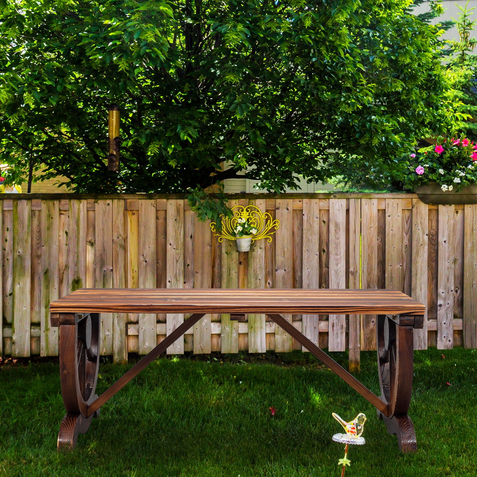 iTopRoad Outdoor Retro Wood Bench for Patio, 38.6 in Wooden Garden ...