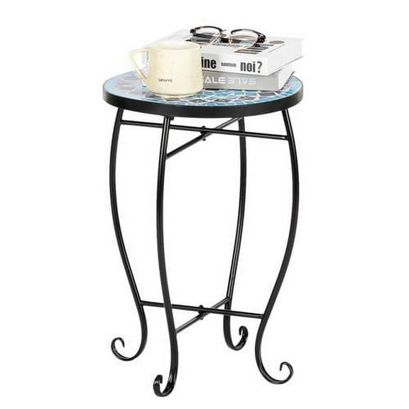 iTopRoad Tempered Glass Metal End Table for Indoor & Outdoor Garden