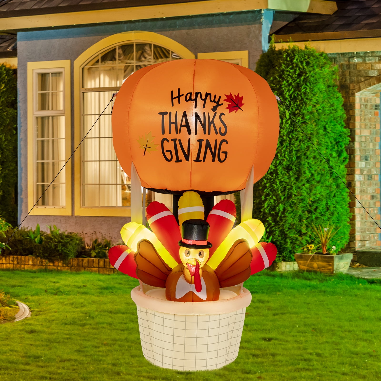 iTopRoad Whimsical Garden Decoration for Thanksgiving Day featuring 5W 5 LED Lights and 5 ft Hot Air Balloon