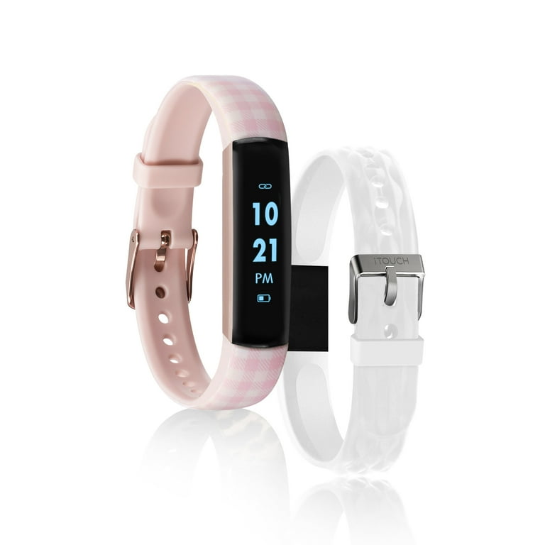 iTouch Slim Interchangeable Fitness Activity Tracker with Bonus Strap Black Band with Blush Printed White Walmart