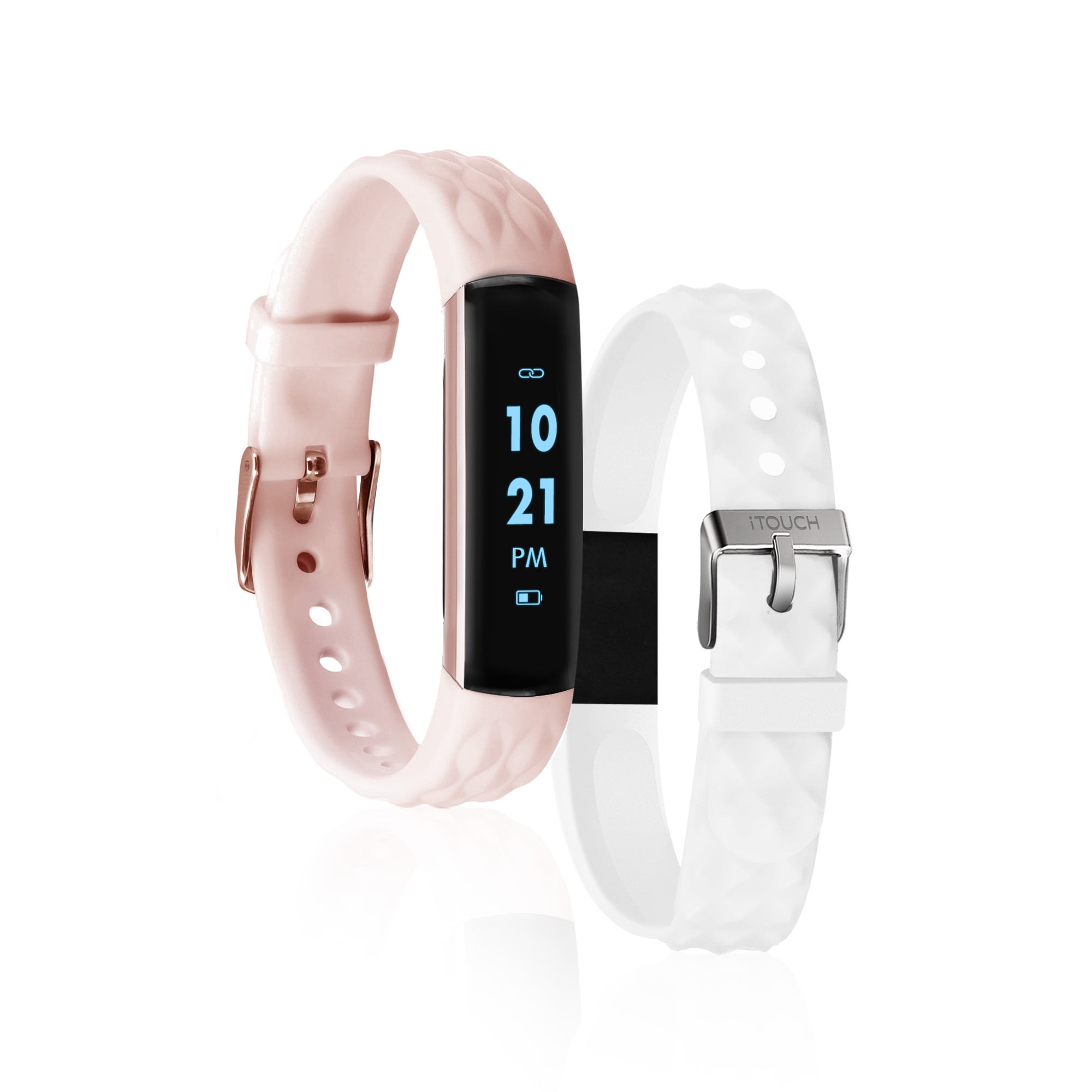 iTouch Slim fitness tracker with bonus strap blush/white