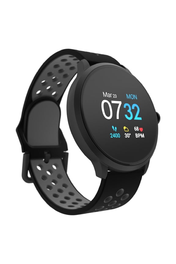 Sport 3 Smart Watch & Fitness Tracker, for Women and Men, (43mm), Black & Gray Perforated Strap