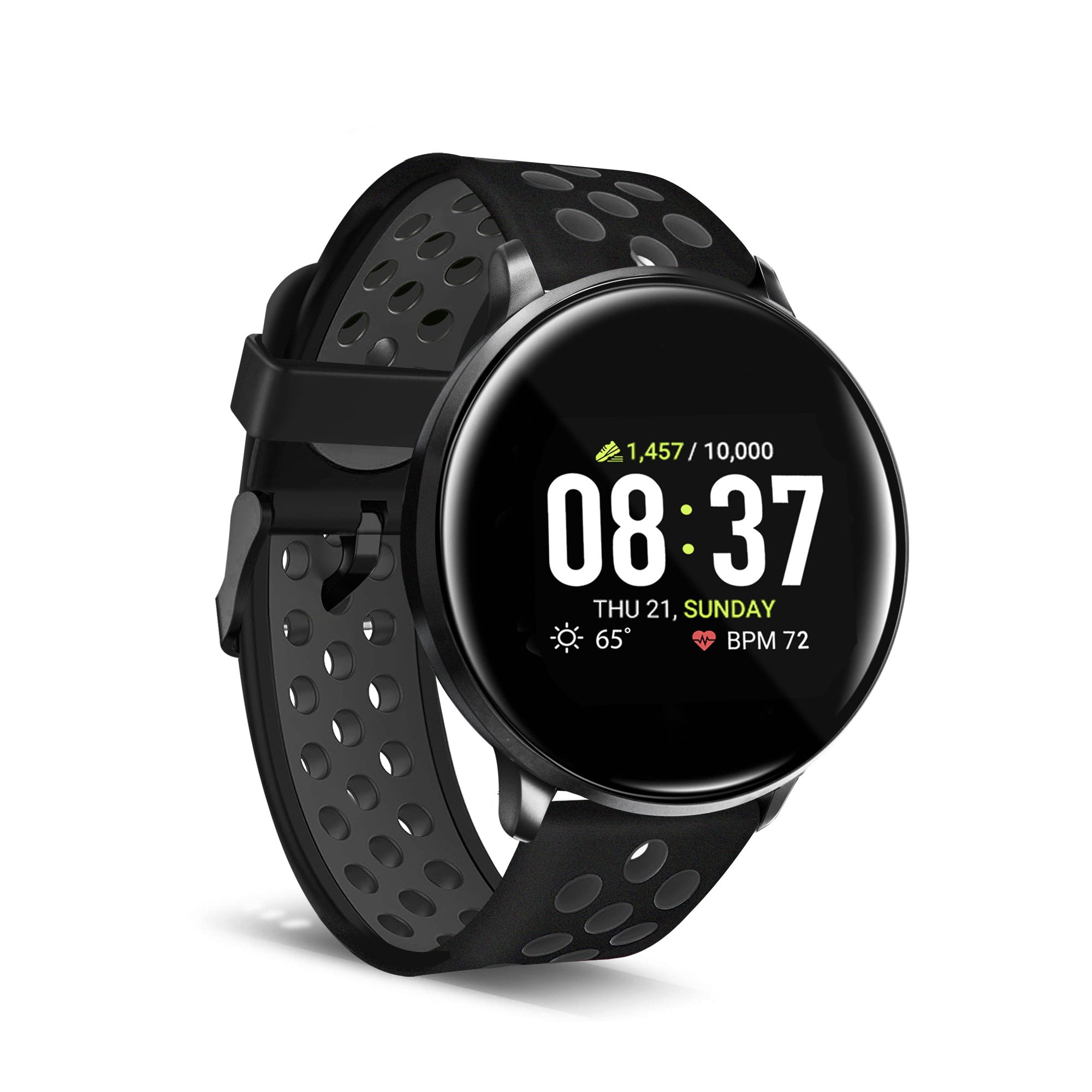 iTouch Sport smart watch, compatible with Android & IOS 43mm, unisex, black & grey perforated band