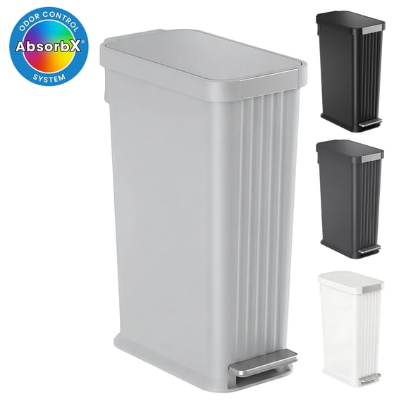 iTouchless 13.2 Gal SoftStep Slim Step Kitchen Trash Can with Odor Filter (Stone Gray Plastic)