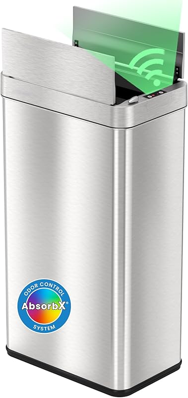 iTouchless 13 Gallon Automatic Sensor Trash Can, AbsorbX Odor Control ...