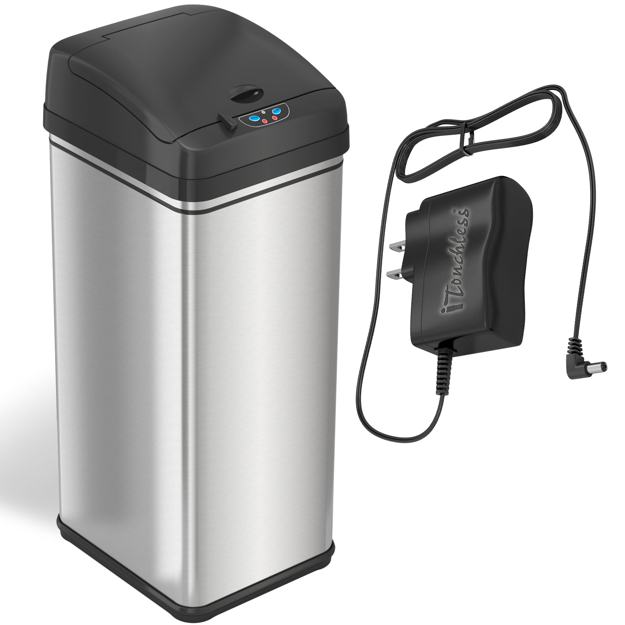iTouchless 13 Gallon Auto Sensor Trash Can Stainless Steel AC Adapter Odor Filter Walmart