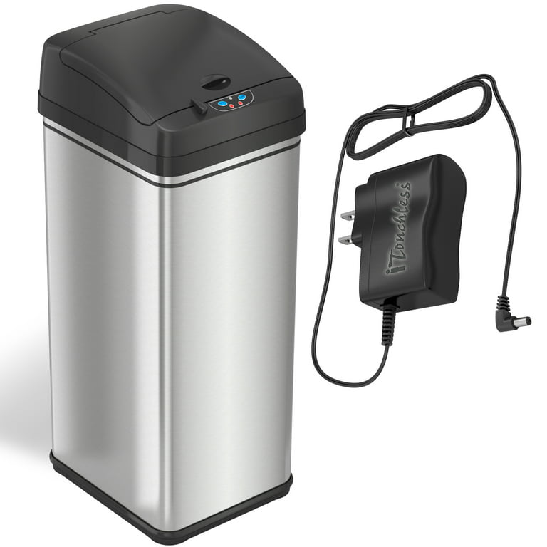 iTouchless 13 Gallon Sensor Trash Can with AC Adapter Battery-Free Stainless