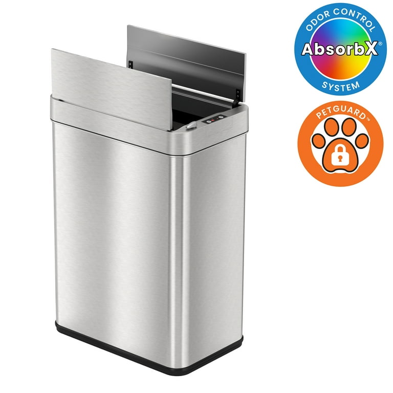  iTouchless 13 Gallon Touchless Sensor Trash Can with AbsorbX  Odor Control System, Stainless Steel, Extra-Wide Lid Opening Kitchen  Garbage Bin, Silver : Home & Kitchen