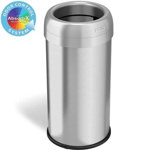 iTouchless 16 Gallon Dual-Deodorizer Round Open Top Trash Can and Recycle Bin, 60 Liter Stainless Steel Commercial Grade Trashcan, 10 Inch Opening good for Home, Restaurant, Restroom, Office