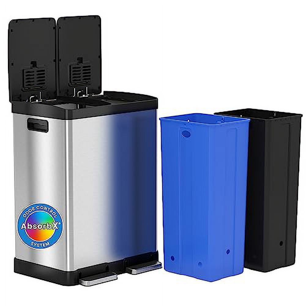 iTouchless 16 Gallon Dual Step Trash Can & Recycle, Stainless Steel Lid