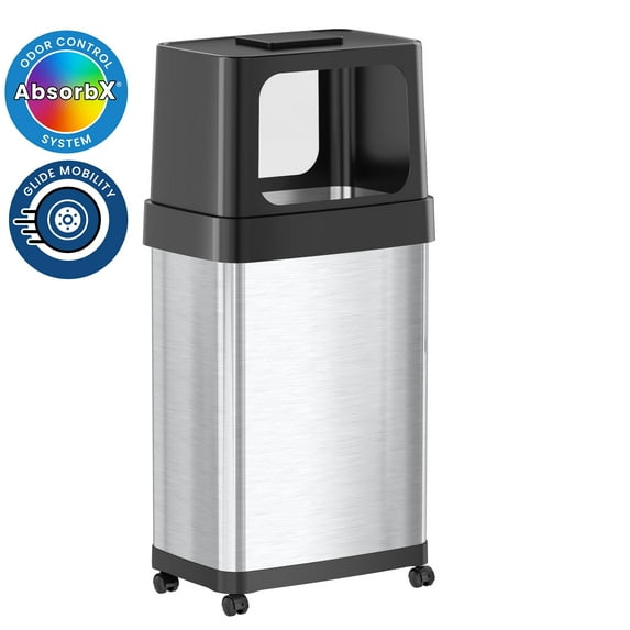 iTouchless 18 Gallon Dual Side Entry Stainless Steel Trash Can with Odor Filter and Wheels