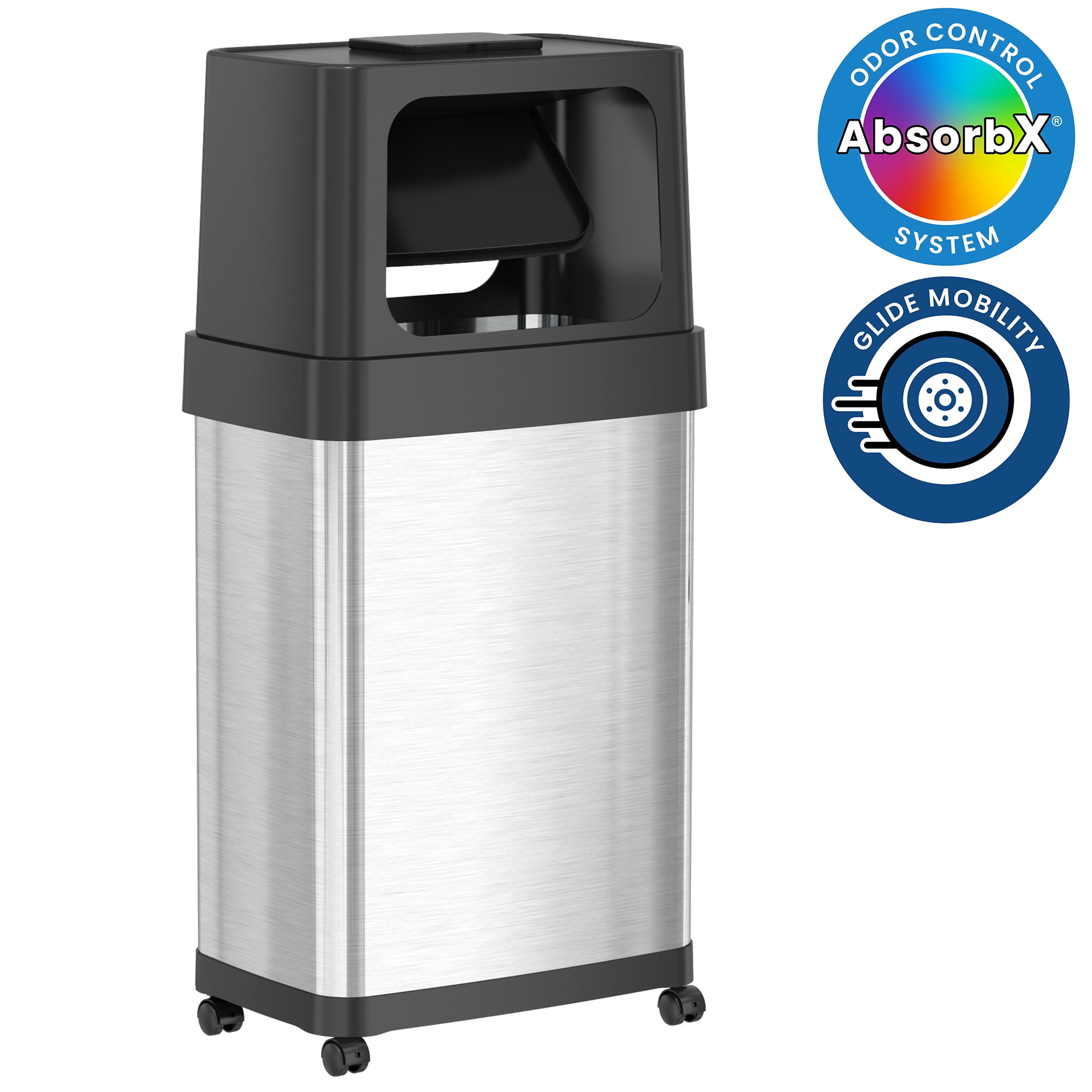 18 Gallon Brushed Stainless Steel Dual Push Lid Trash Can with Wheels