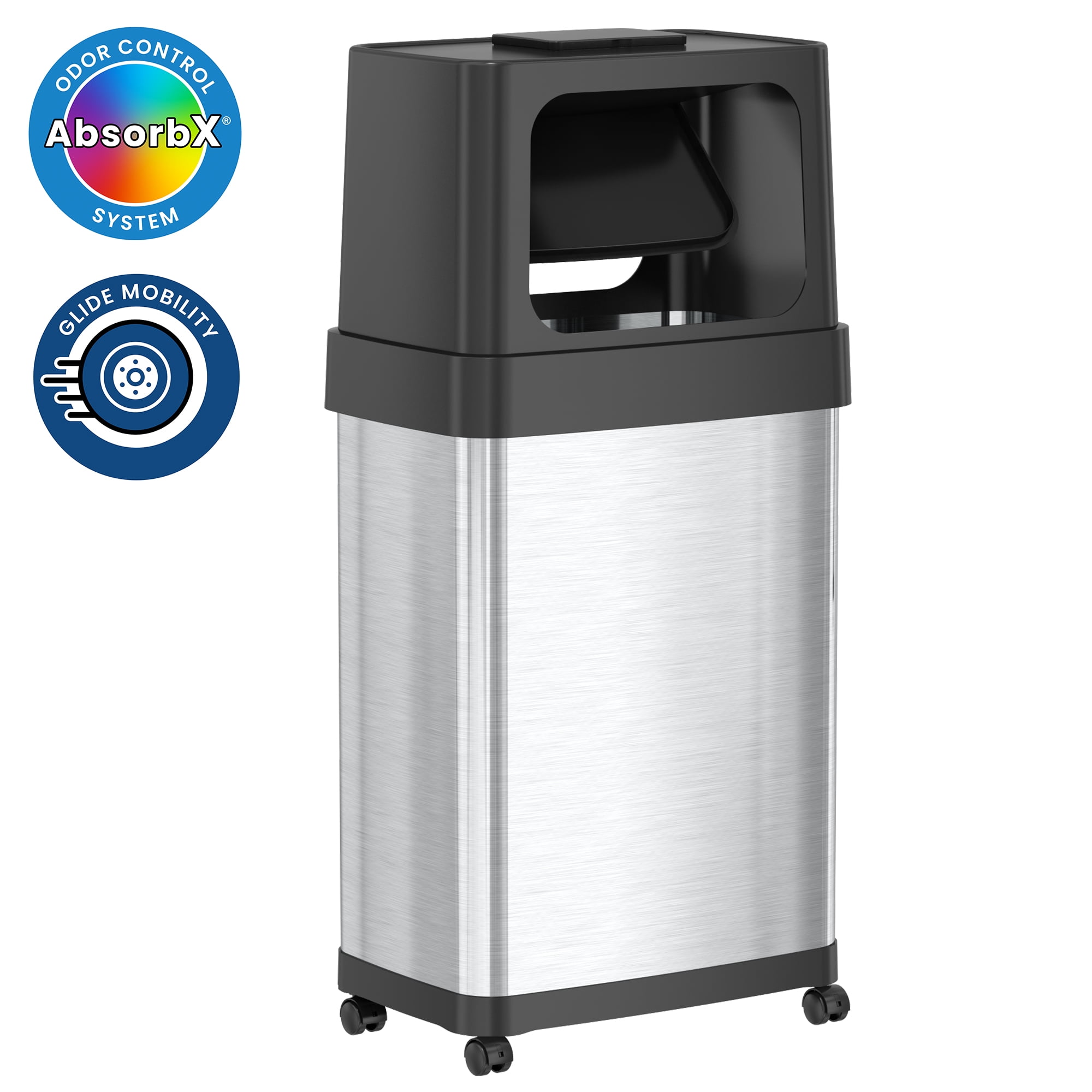 18 Gallon Brushed Stainless Steel Dual Push Lid Trash Can with Wheels