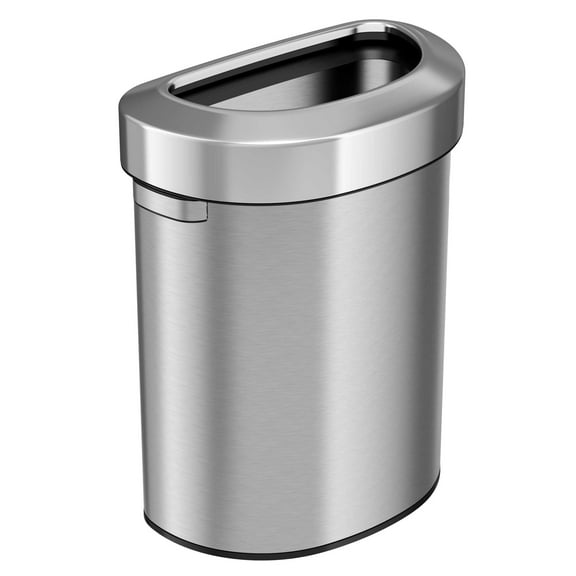 iTouchless 18 Gallon Semi-Round Stainless Steel Open Top Trash Can and Recycle Bin, 68 Liter, Slim and Space-Saving Design for Home, Office, Kitchen, Restaurant, Restroom, Large Capacity