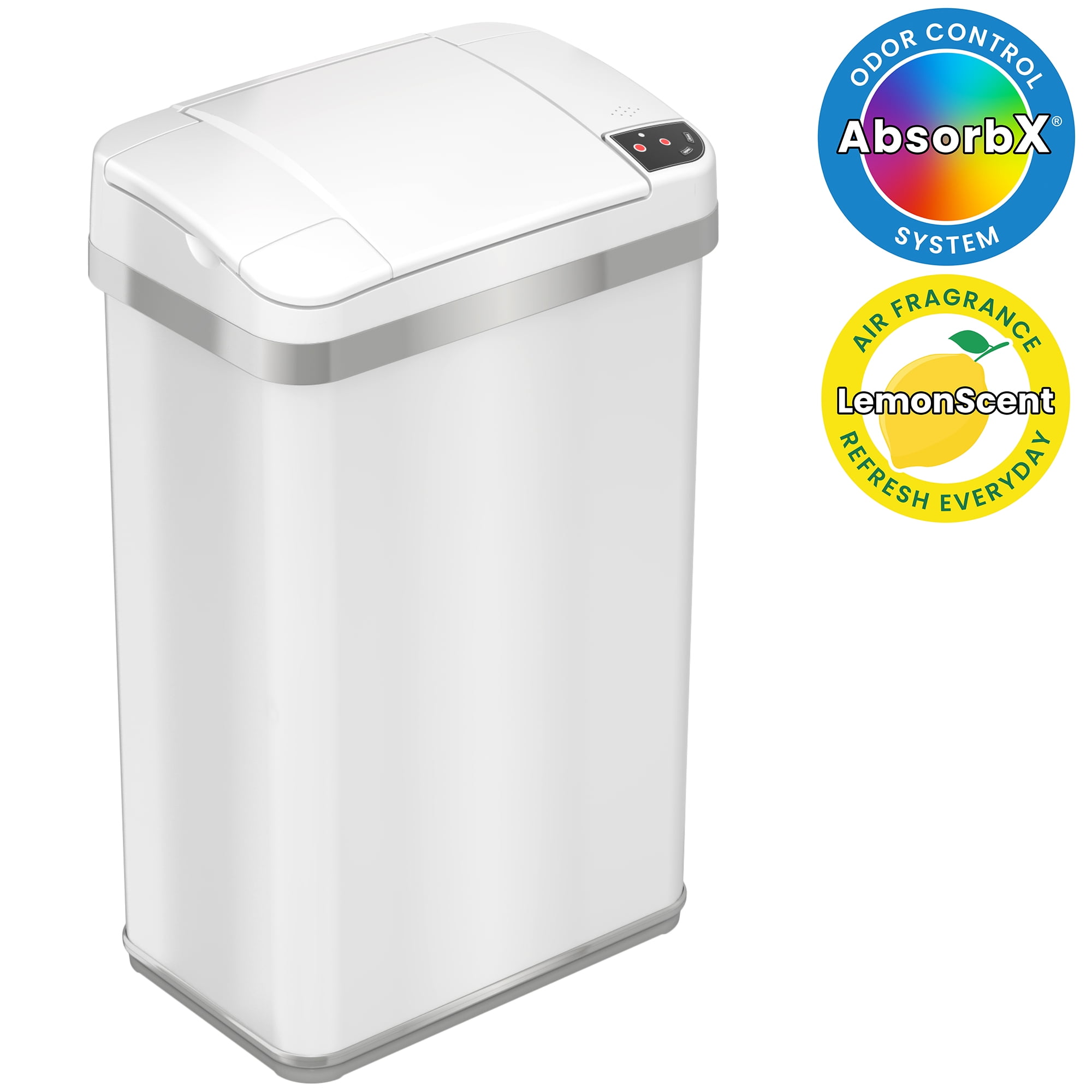 White Stainless Steel Touchless Sensor Trash Can with Odor Filter