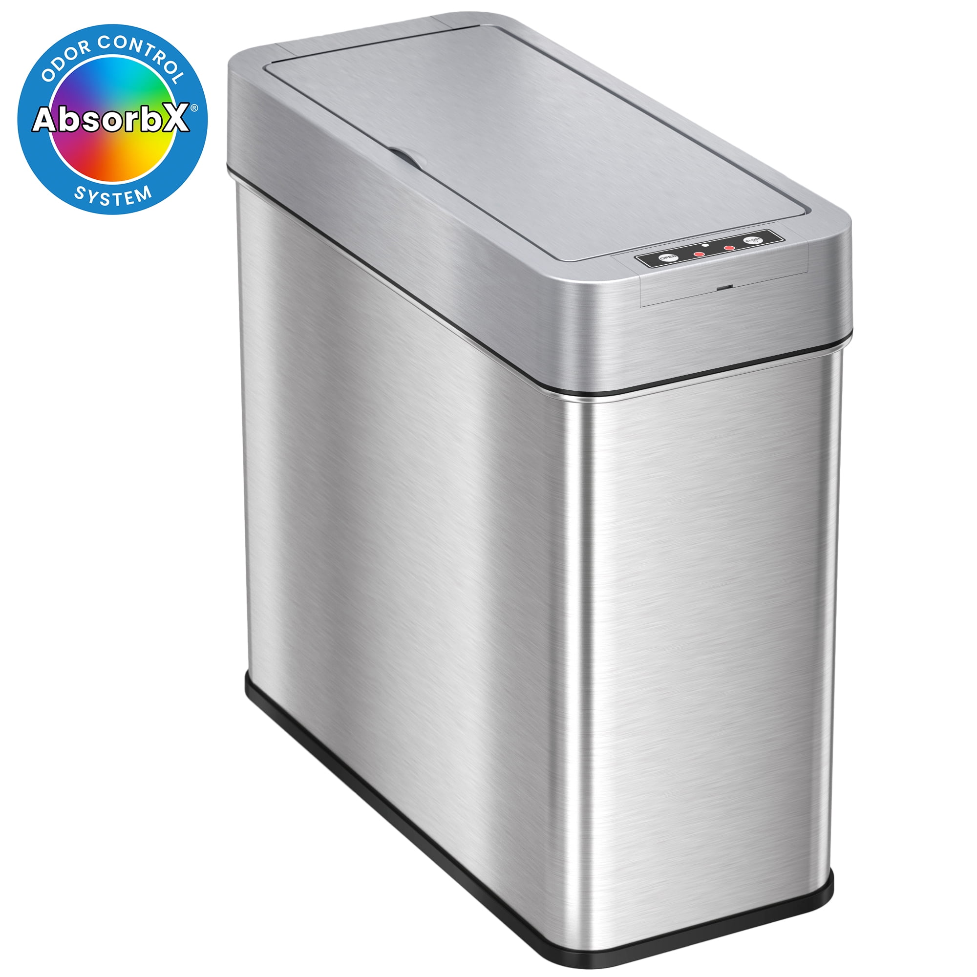 Slim Rectangular Brushed Stainless Steel Touchless Trash Can