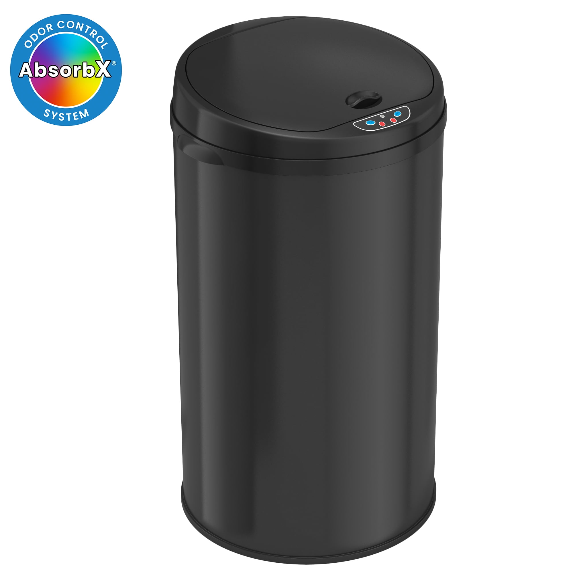 iTouchless 8 Gallon Round Deodorizer Matte Black Stainless Steel Sensor Trash Can