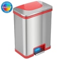 thumbnail image 1 of iTouchless AutoStep 13 Gallon Stainless Steel Automatic Step Trash Can with AbsorbX Odor Filter, Red Trim, 49 Liter Garbage Bin for Home, Office, 1 of 7