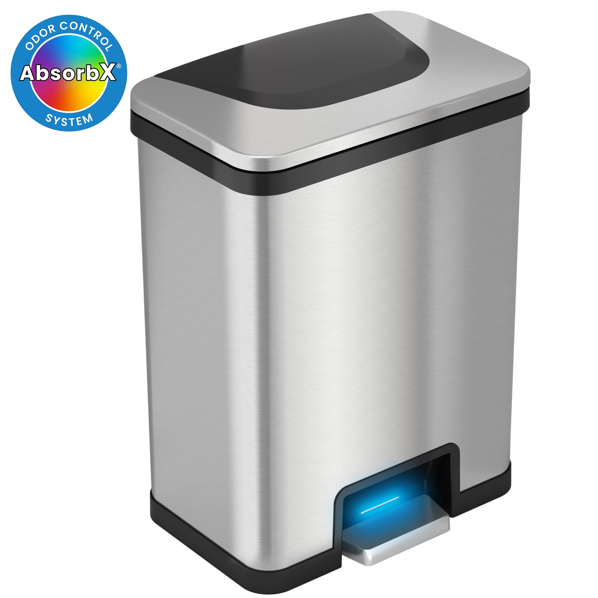 iTouchless AutoStep 13 Gallon Stainless Steel Automatic Step Trash Can with Odor Control System