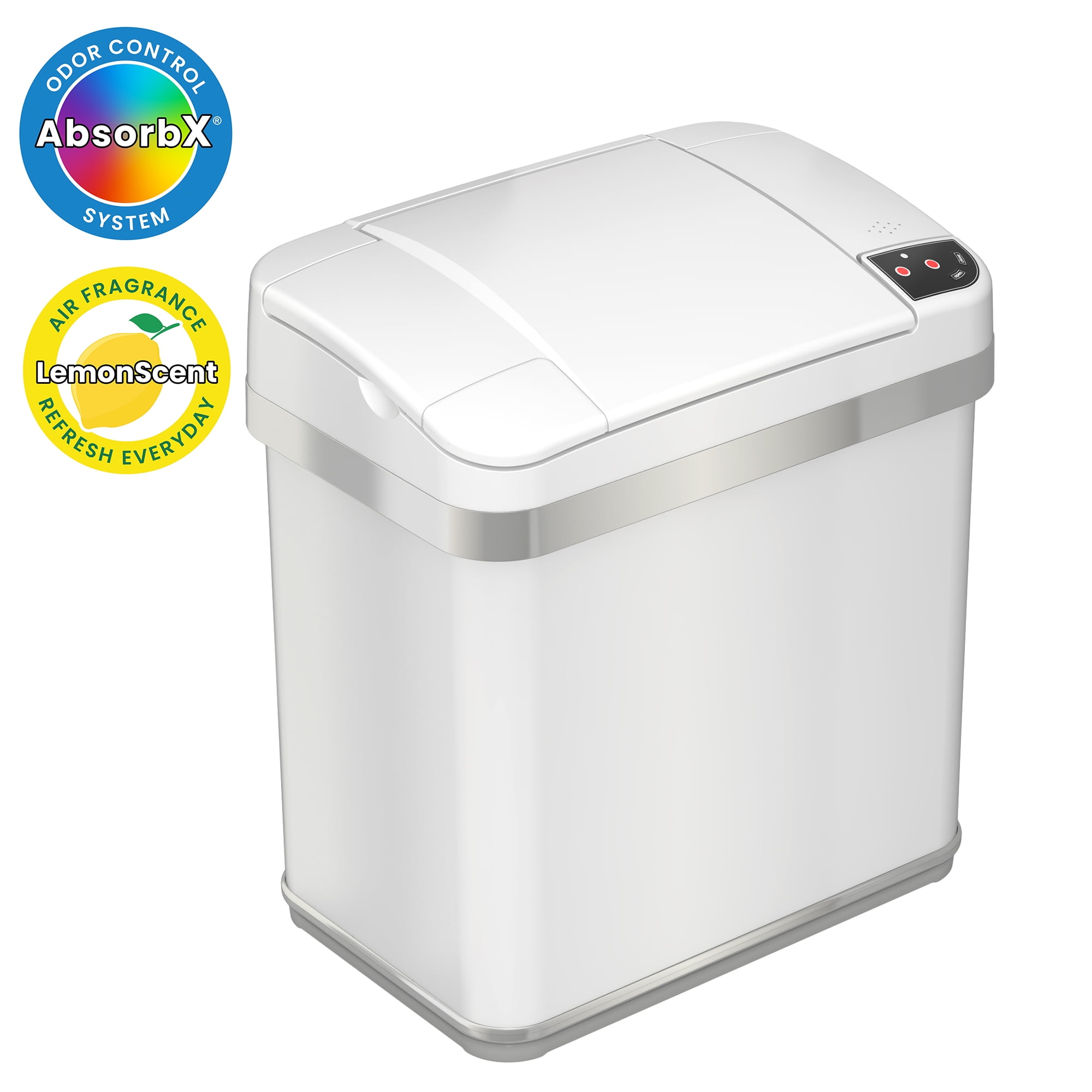 Touchless White Stainless Steel Sensor Trash Can, 2.5-Gallon