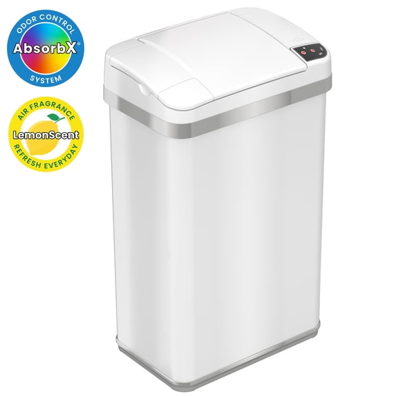 iTouchless Automatic Touchless Sensor Trash Can with Odor Filter and Fragrance – 4 Gallon - White