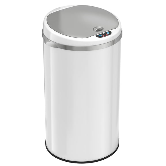 iTouchless Stainless Steel Sensor Trash Can w/AbsorbX Odor Control White 8 Gal MT08RW