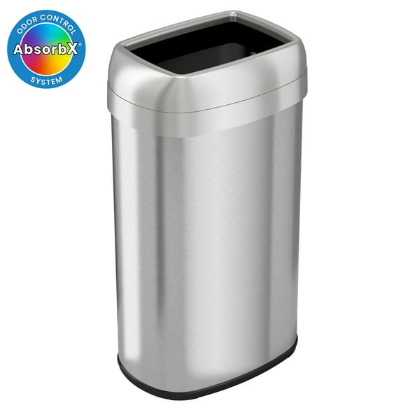 iTouchless Dual-Deodorizer Stainless Steel Trash Can 16 gal. Brushed Steel (OL16STV)