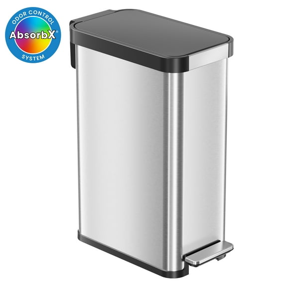 iTouchless SoftStep 13.2 Gal Stainless Steel Slim Step Kitchen Trash Can with Odor Filter