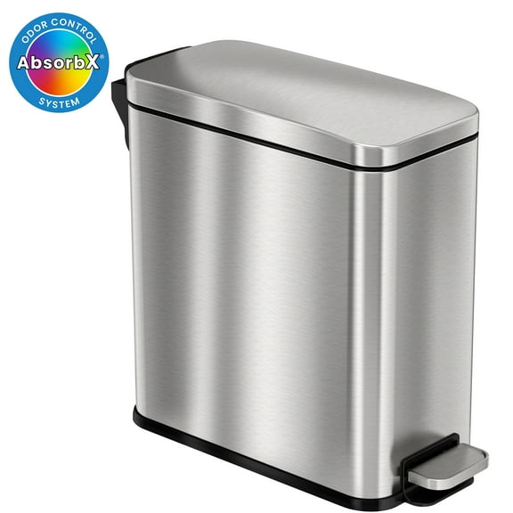 iTouchless SoftStep 3 gal Slim Bathroom Step Garbage Can with AbsorbX Odor Filter, Stainless Steel