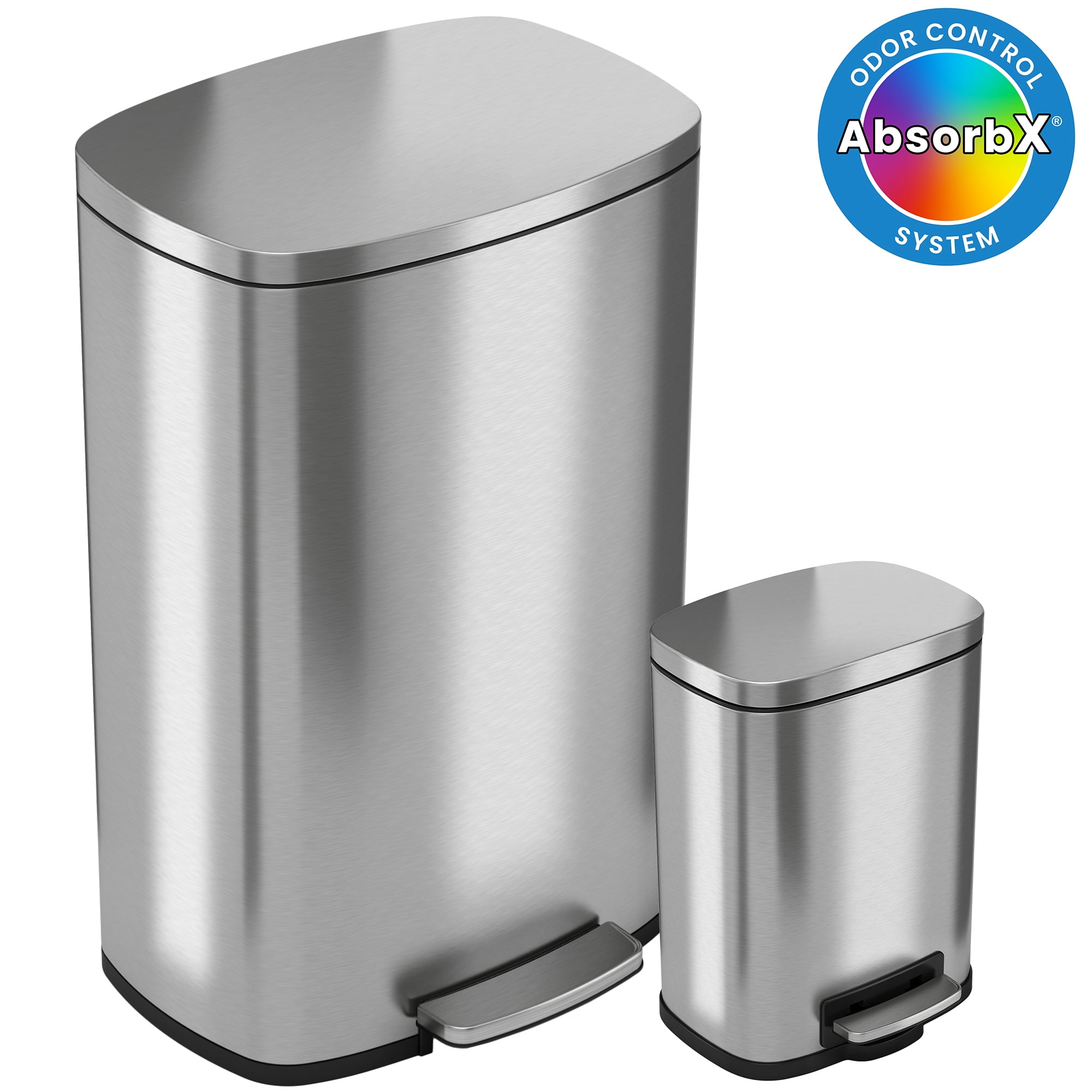 Stainless Steel Fingerprint Resistant Step Trash Can Combo Set