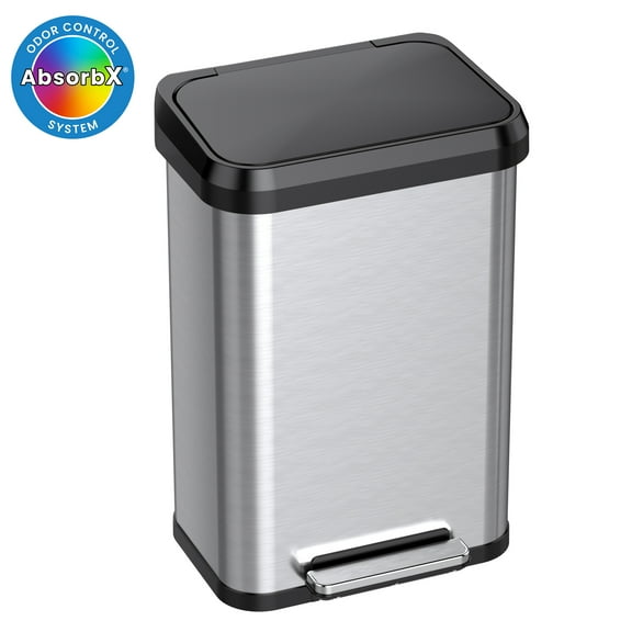 iTouchless SoftStep EXP 13.2 Gallon Step Pedal Trash Can with AbsorbX Odor Filter, Stainless Steel with Durable Plastic Lid, 50 Liter Garbage Bin for Kitchen, Home, Office, Business