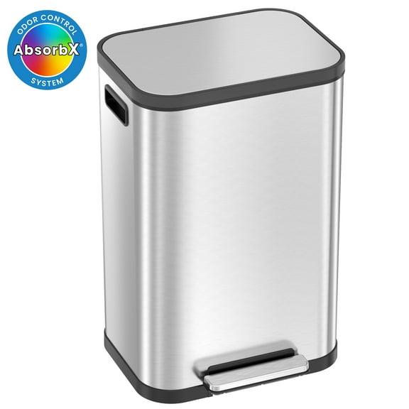 iTouchless SoftStep ProX 13.2 Gallon Step Pedal Trash Can with AbsorbX Odor Filter, Stainless Steel and Plastic Removable Inner Bucket, 50 Liter Garbage Bin for Kitchen, Home, Office, Business