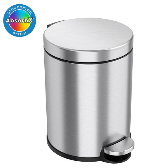 iTouchless SoftStep Round Stainless Steel Step Trash Can with Hinged Lid 1.29 Gallon (IP01RSS)