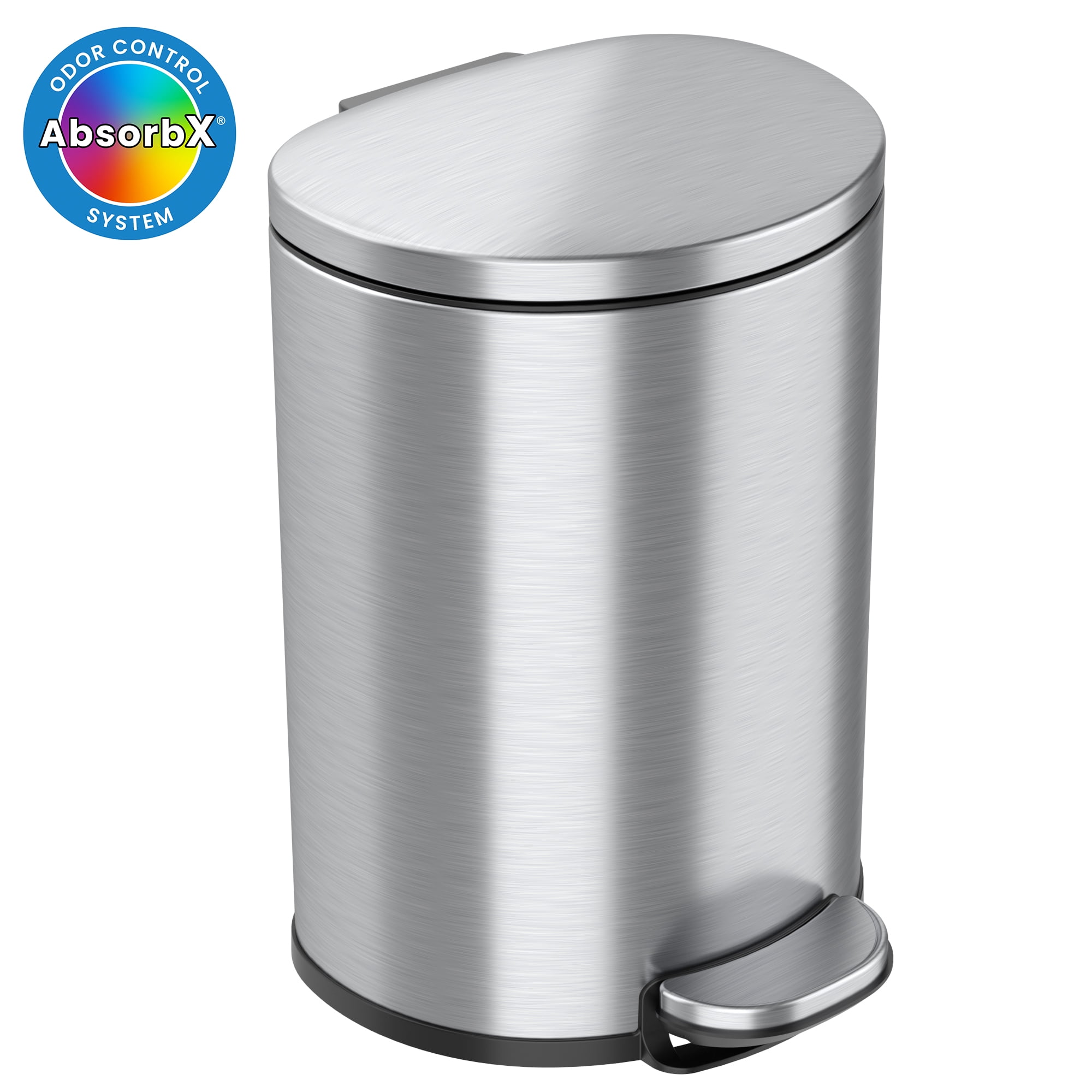 SoftStep 3 Gallon Brushed Stainless Steel Semi-Round Trash Can with Odor Filter