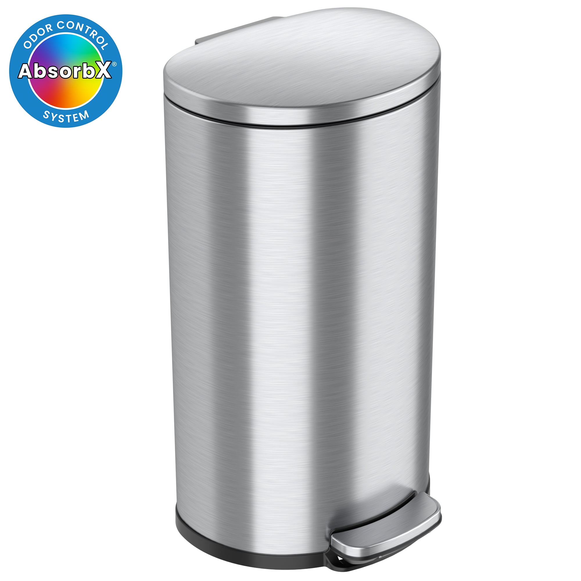 Semi-Round Brushed Stainless Steel 8 Gallon Step Trash Can