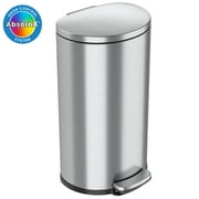 iTouchless SoftStep Semi-Round Stainless Steel Step Trash Can with Hinged Lid 7.93 Gallon IP08DSS