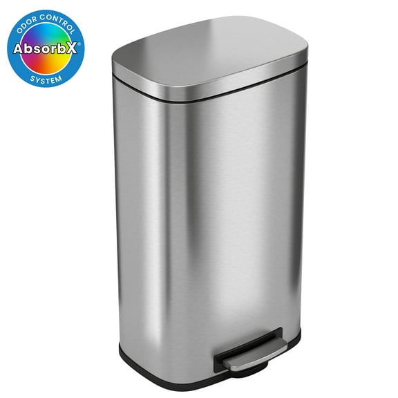 iTouchless SoftStep Stainless Steel Rectangular Step Pedal Trash Can with AbsorbX Odor Control