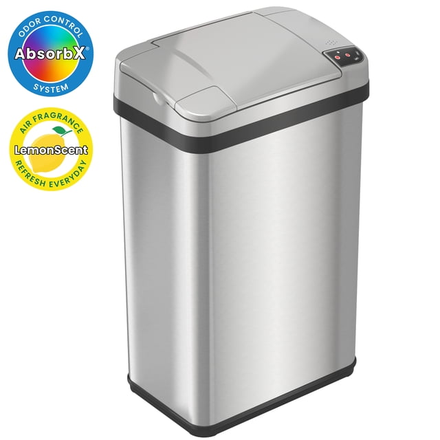 iTouchless Stainless Steel Bathroom Sensor Trash Can with AbsorbX Odor ...