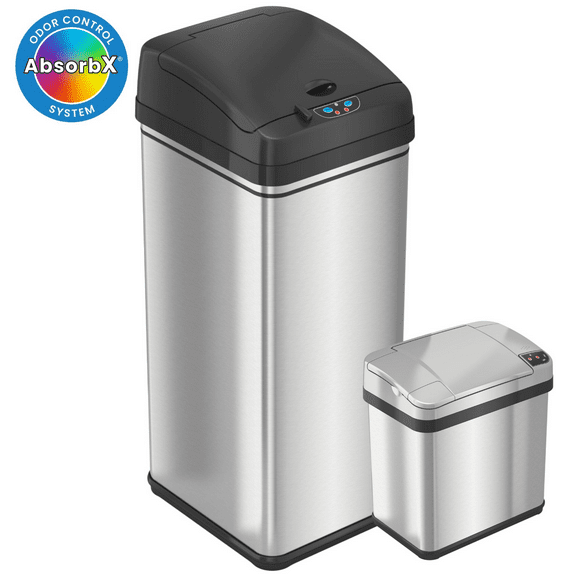 iTouchless Stainless Steel Sensor Trash Can Combo Pack Silver 13 gal. and 2.5 gal (CDZT1302SS)
